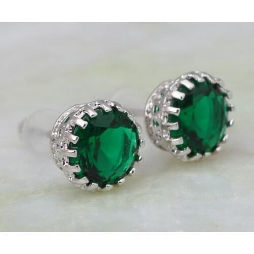 Wholesale Romantic Jewelry Brand Designer Green Zircon Peridot Silver Color Stud Earrings Fashion Cute Jewelry AE270