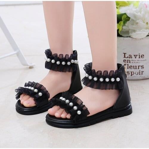 3-12 Year ChildrenS Shoes Girls' Summer Non-Slip Sandal Fashion 2021 Lace Beaded Elegant Princess Shoe Kids Sports Beach Sandal