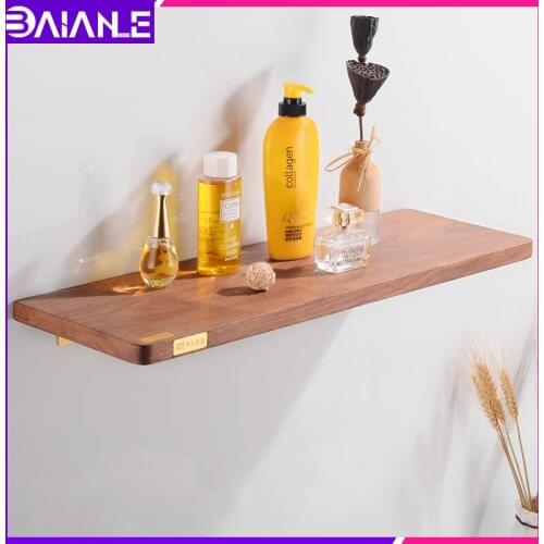 Bathroom Shelf Organizer Wood Brass Corner Storage Holder Shelves Bathroom Accessories Wall Mounted Shower Caddy Shampoo Rack