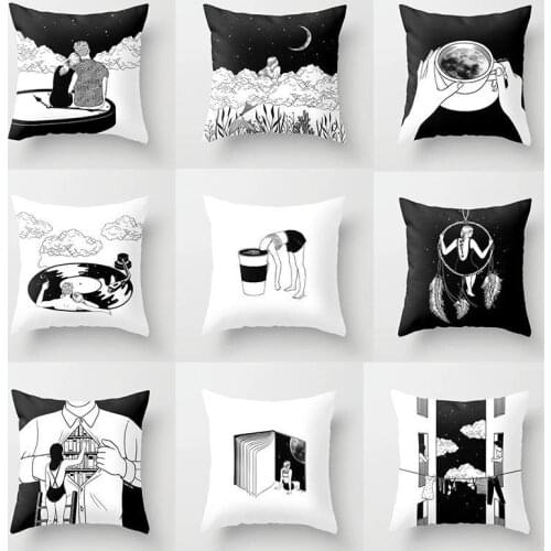 Nordic style simple black and white love short plush pillowcase