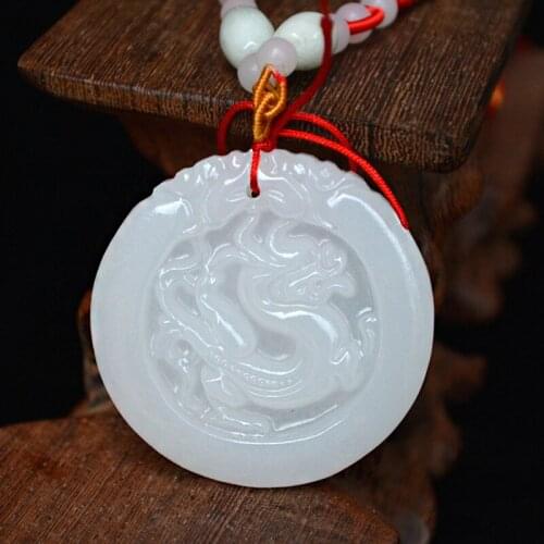 Drop Shipping Natural White Afghanistan Jades Pendant Chinese Dragon Animal Kirin Pendant Necklace Gift for Women Mens Jewelry