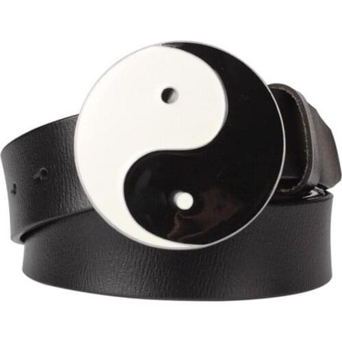 Mens belt genuine Leather metal buckle Tai Chi gossip belt taegeukgi pattern Primal chaos Eight Diagrams belt punk rock women