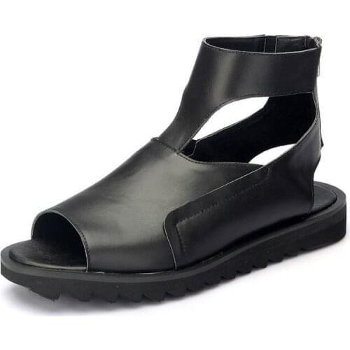 England Style Thick Platform Mens Sandals Summer Open Toe Water Slides Brand Genuine Leather Gladiator Sandals Male Beach Shoes