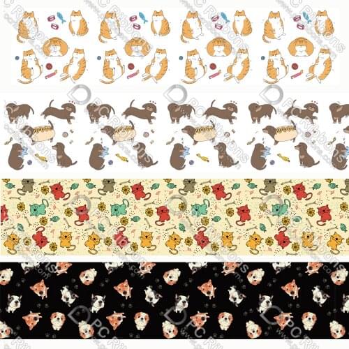 Cats and Dogs Printed Lanyard/Satin/Grosgrain Ribbon Cartoon Design Customized for DIY Hair Craft Supplies Sewing Accessories