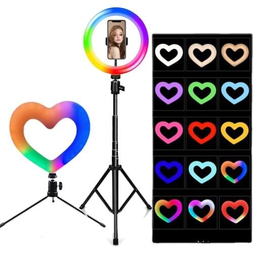 RGB Heart LED Novelty Selfie Ring Light Dimmable Vedio Ring Lamp Photo Novelty Lighting Tripod for Phone Makeup Live Volg