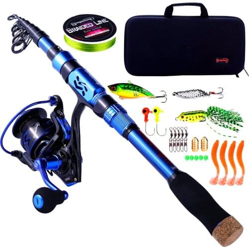 Sougayilang Top Quality 1.8-2.7M Carbon Fiber Telescopic Fishing Rod Combo with Spinning Fishing Reel Line Bag Lures Full Set