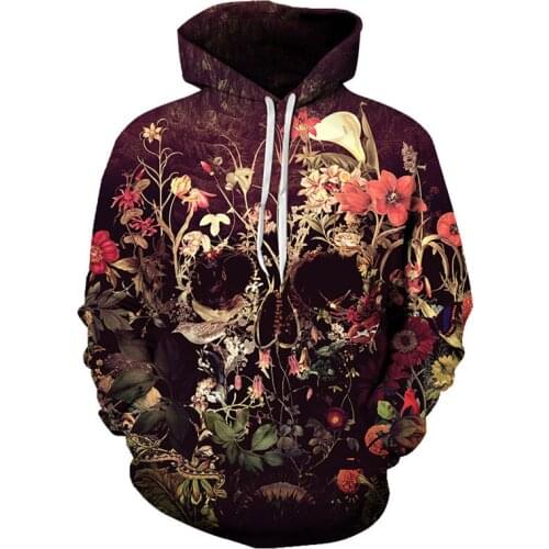 Tokyo Hoodie 2021 Hot Selling Mens and Womens Skull Flower Print Hoodie Long Sleeve Casual Sports 3D Printing Pullover Hoodie