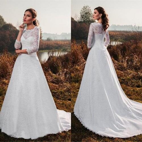 Vintage O-neck Full Lace Wedding Dress Long Sleeve A-line Wedding Gowns abito da sposa