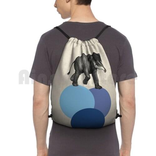Elephant Balance Backpack Drawstring Bags Gym Bag Waterproof Vintage Collage Elephant Circles