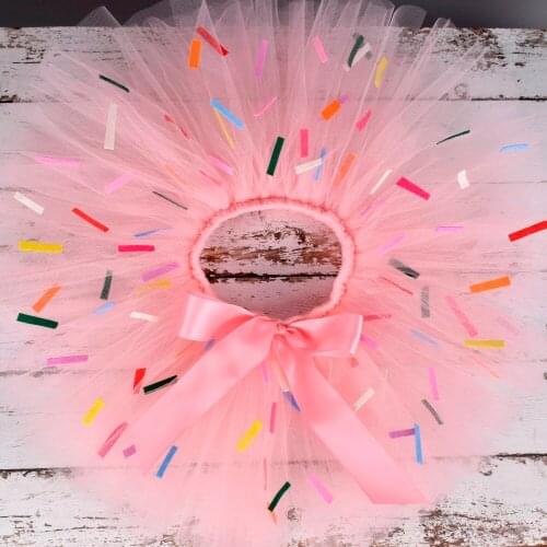Pink Candy Donuts Girl Sprinkles Tutu skirt Baby 1st Birthday Party Costume Kids Dance Skirt Infant Toddler Tulle Skirt