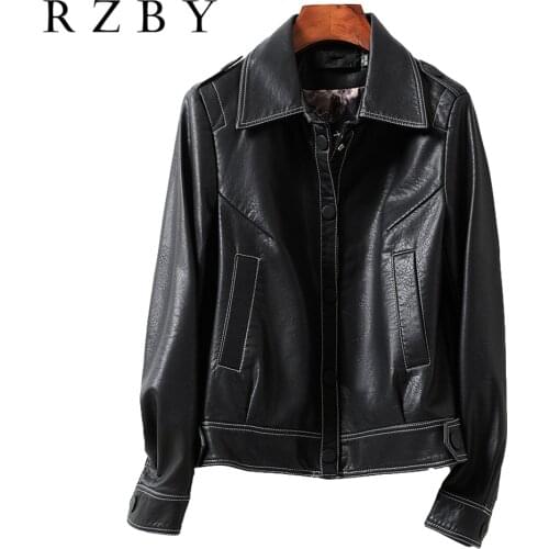 Women Genuine Leather Jacket Natural Real Sheepskin Ladies Coat Autumn Winter Female Casual Motorcycle Punk Outerwear RZBY346