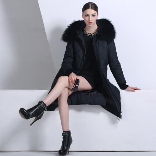Luxury Natural Raccon Fur Winter 95% Down Jacket Women Long Parka Hooded Thick Overcoat Female Plus Size LX996