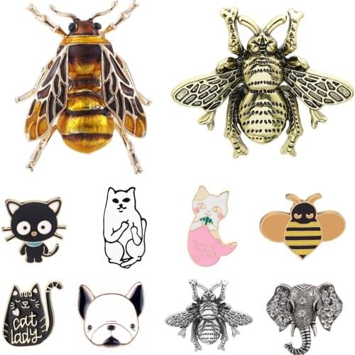 Crystal Animal Pin Brooches Simulated Bee Elephant Cat Flamingo Rhinestone Women Brooch Costume Brooches Jewelry Badges Vintage