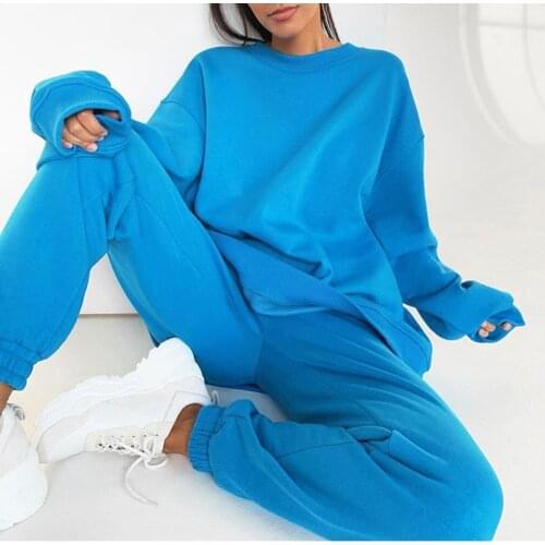 2021 Autumn Outfits Women Long Sleeve Solid Knitted Sweater Blouse Top And Casual Pants Set Fashion Loose Split Two Piece Suits