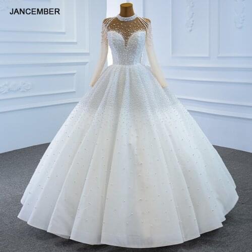 J67198 Jancember White High Neck Full Body Pearls Weeding Dresses 2020 Traje De Novia Boda Robe Sur Mesure свадебные платья 2020