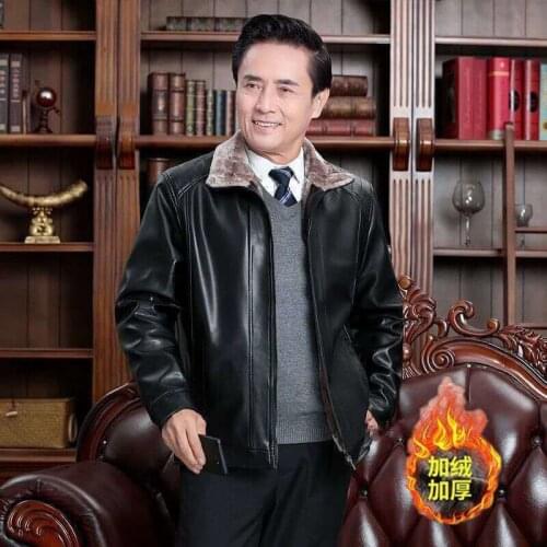 Winter dad middle-aged and old man leather coat loose large size plus velvet thick coat warm leather jacket mens dad fur coat