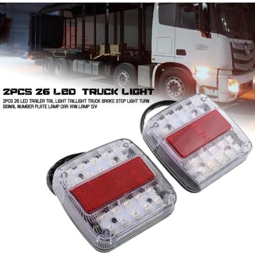 1 Pair 12V 26 LED Trailer Tail Light Left and Right Taillight Truck Brake Stop Light Turn Signal Number Plate Lamp Car Van Lamp