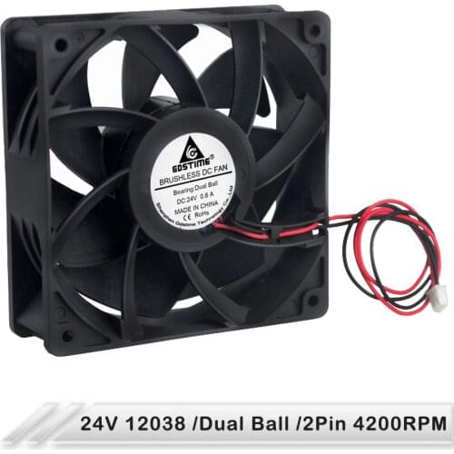 1pcs Gdstime High Air Pressure 120mm x 38mm DC 24V 2Pin 12cm 12038 Dual Ball Bearing Axial Cooler Cooling Fan 4200RPM 0.6A