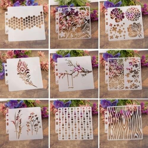 2021 New 9pcs/set Tree Airbrush Painting Stencil DIY Scrapbooking Album Craft Reusable