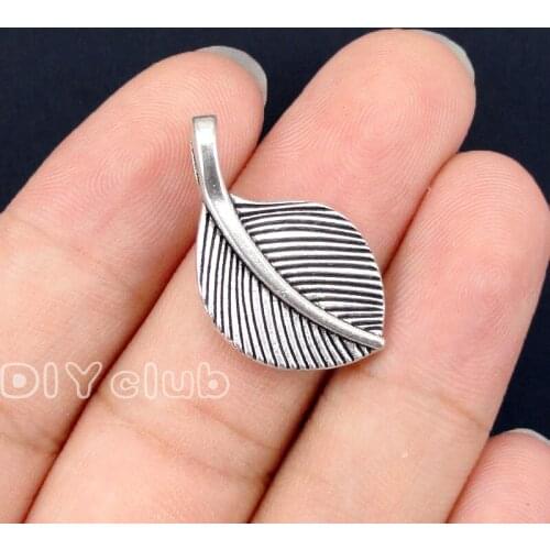 40pcs-Antique Silver Tone 2 Sided Leaf charms Pendant 28x16mm