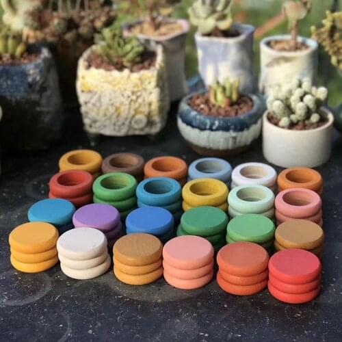 72pcs Coins Rings Baby Creative Blocks Beech Wood Rainbow Season Natural Color Sorting Stacker Kids Montessori Educational Toys
