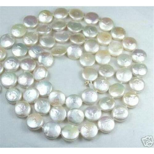 Free shipping 11-12MM White Coin Real Natural Pearl Jewelry Gorgeous Necklace 30" 76cm