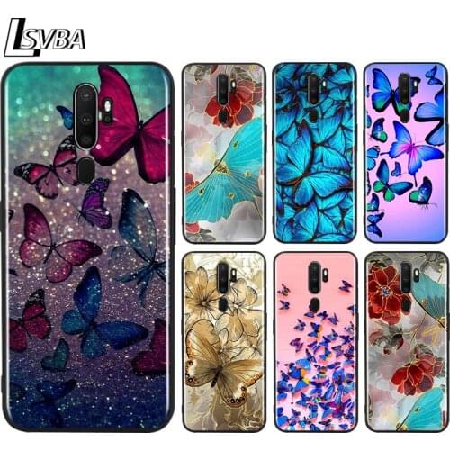 Black TPU Soft Cover Butterfly on flower for OPPO A9 2020 Reno 10X ZOOM ACE 4 3 2 Z F Pro 4G 5G Phone Case