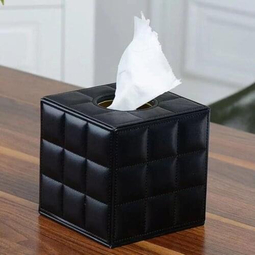 Pu Leather Tissue Box Holder, Square Napkin Holder Pumping Paper Case Dispenser, Facial Tissue Holder With Magnetic Bott