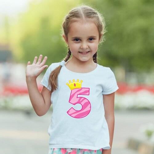 Kids Girls Birthday Number 1-6 Print White T Shirt Fashion Toddler Girl Short Sleeve Casual T-shirts Children Lovely Kawaii Tops