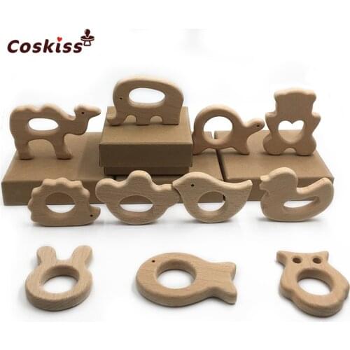 DIY Baby Teether Toys Organic Natural Beech Wooden Animal Hand Cut Toy Baby Wooden Teether Baby Teething Nursing
