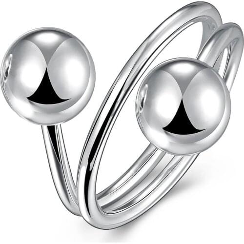 Two Round Balls Ring Silver plated color Rings For Women Open Jewelry Jewellery Anel Anillo Aneis Resizable Ring Wholesale
