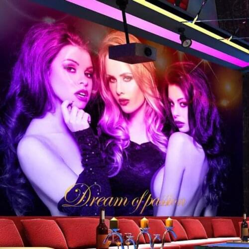 European and American personality wallpaper custom size bar 3d stereo mural sexy beauty photo girl theme living room bedroom PVC