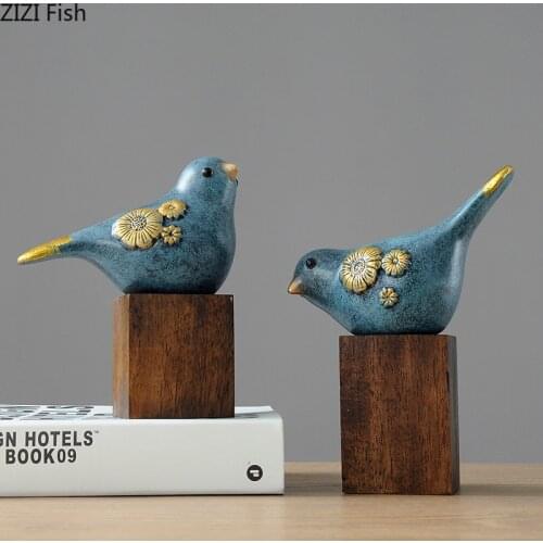 Retro American Resin Bird Figurine Cute Animal Statue Office Desktop Crafts Modern Home Decoration Christmas Gift Two-piece Set