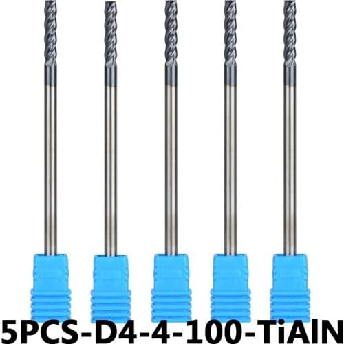 4-Flute Flattened Head Milling Cutters 5pcs/lot D4-4-100 Tungsten Steel End Mills Carbide End mills HRC45 With Straight Shank