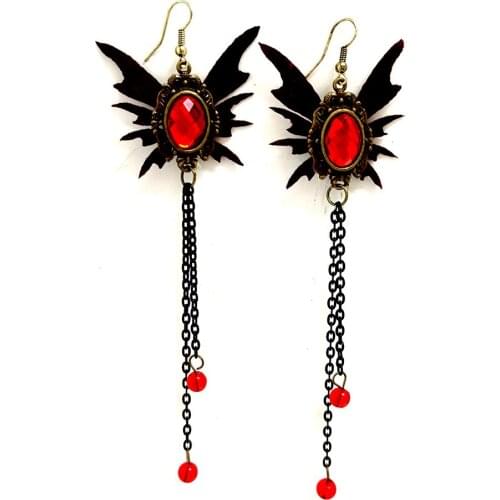 Gothic Butterfly Wing Red Crystal Handmade Metal Earrings For Women Punk Fashion Cool Vintage Hyperbole Tassel Earrings Jewelry