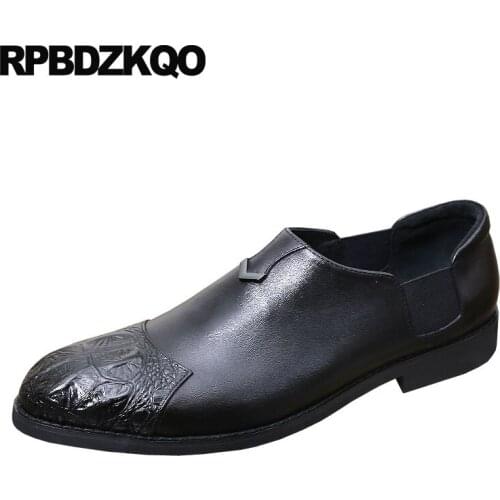 Wedding Dress Classic Work Party Elegant Formal Pointed Toe Black Brand Luxury Crocodile Shoes Alligator Metal Genuine Leather