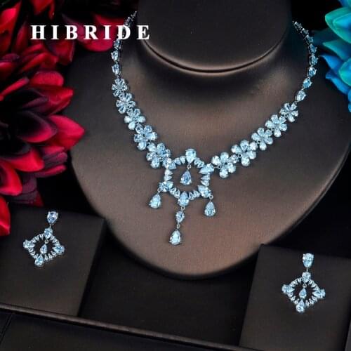 HIBRIDE Luxury Multicolor AAA Cubic Zirconia Stone Women Jewelry Set Necklace Sets Dress Accessories Wholesale Price N-395