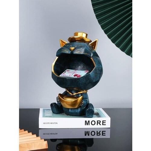 European Lucky Cat Storage Box Resin Sculpture Home Livingroom Desktop Ornaments Crafts Hotel Dining Table Figurines Decoration
