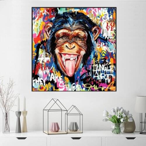 Creative Monkey Graffiti Art Canvas Painting HD Print Animal Wall Decoration Pictures Living Room Office Corridor Decor Prints