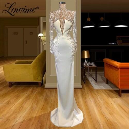 Lowime Dubai Full Sleeves Saudi Arabia Evening Dresses 2021 Plus Size Party Gowns For Weddings Robe De Soiree Prom Dress Long