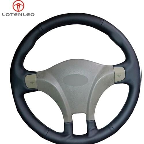 LQTENLEO Black Genuine Leather DIY Hand-stitched Car Steering Wheel Cover For Chery Tiggo 2007-2010 QQ3 2006-2012 A1 2011
