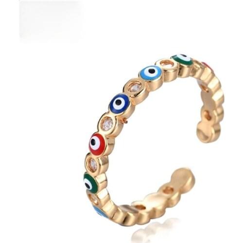 MIQIAO Gold Plated Evil Eyes Crystal Diamon Zircon Boho Vintage Rings for Women Couple Lover FriendS Gift Fashion Jewelry Bague