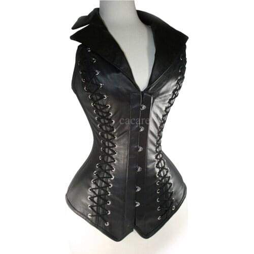 Fashion Leather Corset Underbust Body Shaper Women Body Slimming Chest Harness Chest Compression Vest F0623 Black with Rivets