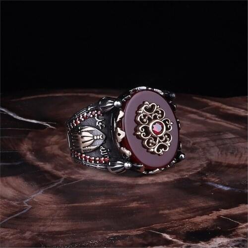 Agate Gemstone 925 Sterling 925 K Silver Men 'S Ring