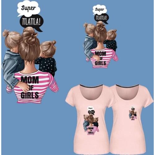 DIY Patches On Clothes Super Mom&daughter Iron-on Transfer For Clothing Girl Women T-shirt Hoodies Thermal patches Sticker Decor