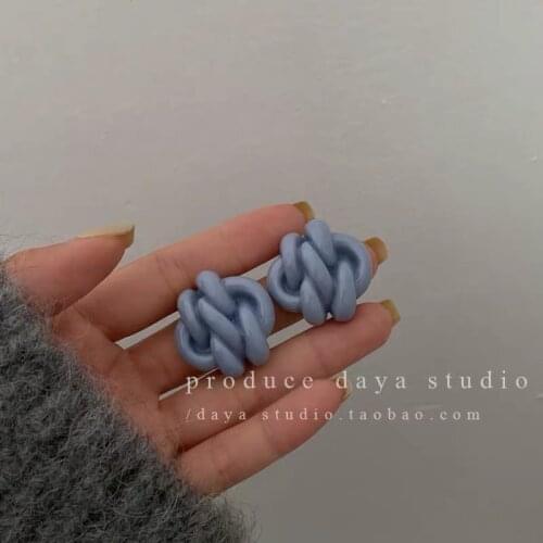New Soft Waxy Blue French Retro Twist Acrylic Eearrings S925 Simple And Gentle Temperament Hong Kong Style Niche Earrings