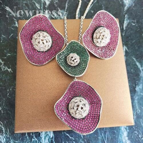 Newness Fashion Super Shiny Flower Leaf 2PCS NECKLACE EARRING Sets For Women Accessories Full Cubic Zirconia Earrings Jewelry