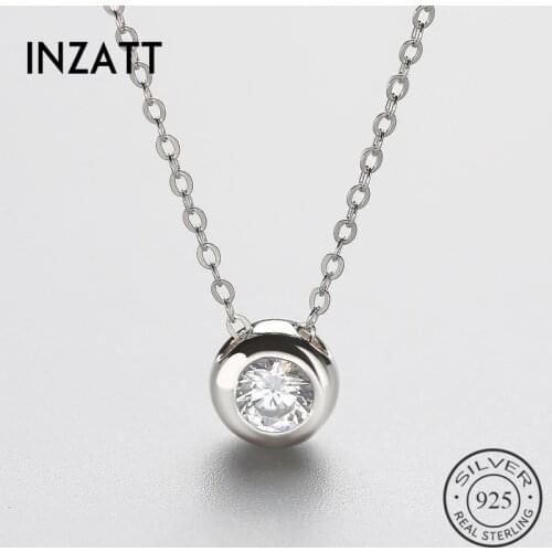 INZATT Fashion 925 Sterling Silver Crystal Pendant Necklace for Women Round Boho Summer Jewelry Wedding Birthday Party Gift