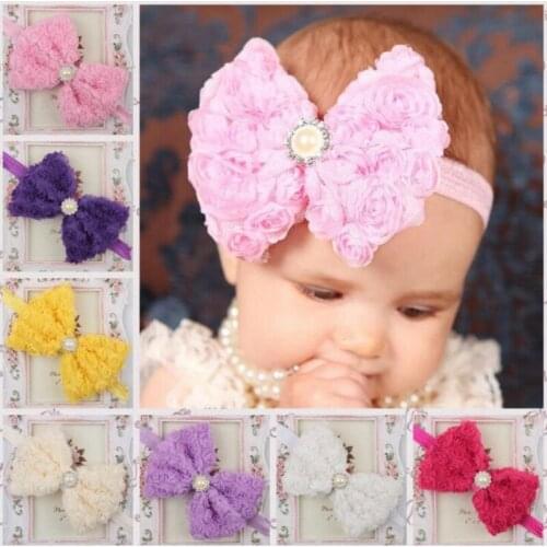 Baby girl hair accessories Cute Girls Bowknot Pearl Design Headband Headwear Apparel Photography Prop Party Gift 3-18M
