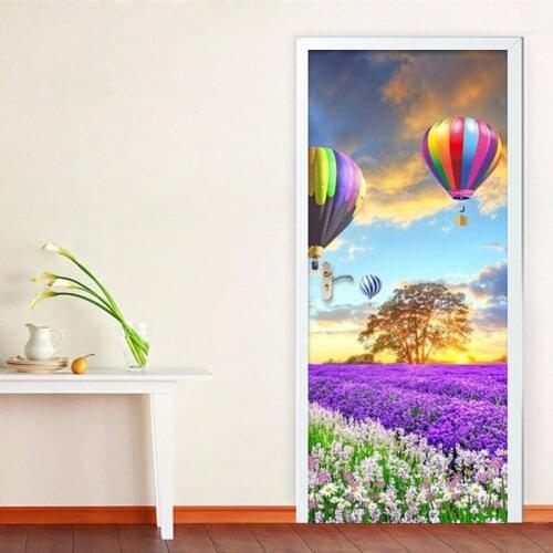 Romantic Hot Air Balloon Flower Sea Wall Door Sticker Living Room Bedroom Home Decor Paste PVC Self-Adhesive Wallpaper 3D Murals
